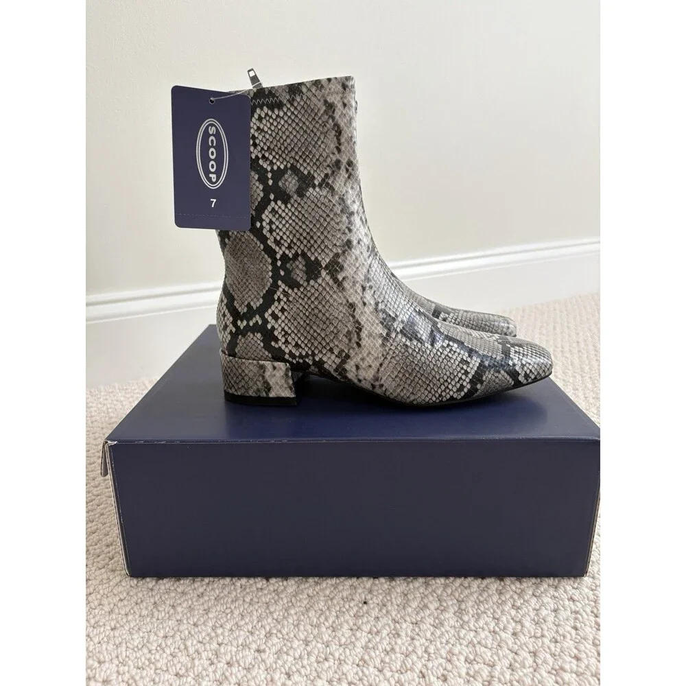 Scoop Snake Print Ankle Bootie US 7 Zip Stretch Memory Foam Square Toe